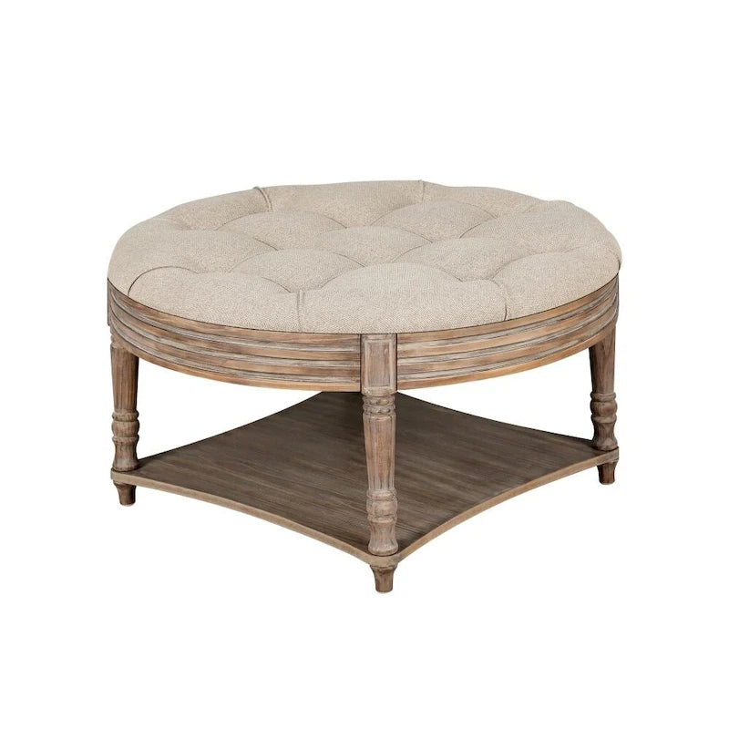 Table basse ronde ottomane à 2 niveaux capitonnée