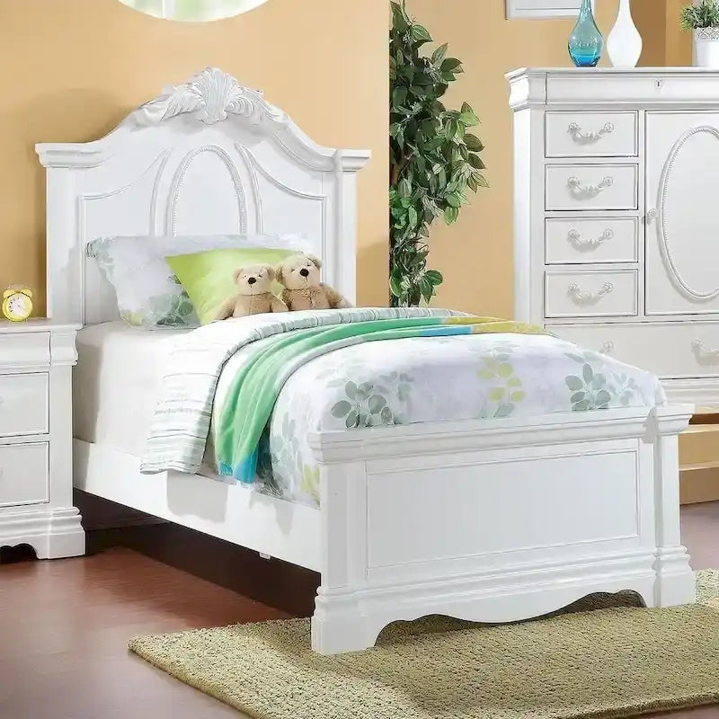 Lit en bois avec tête de lit cintrée, finition blanche